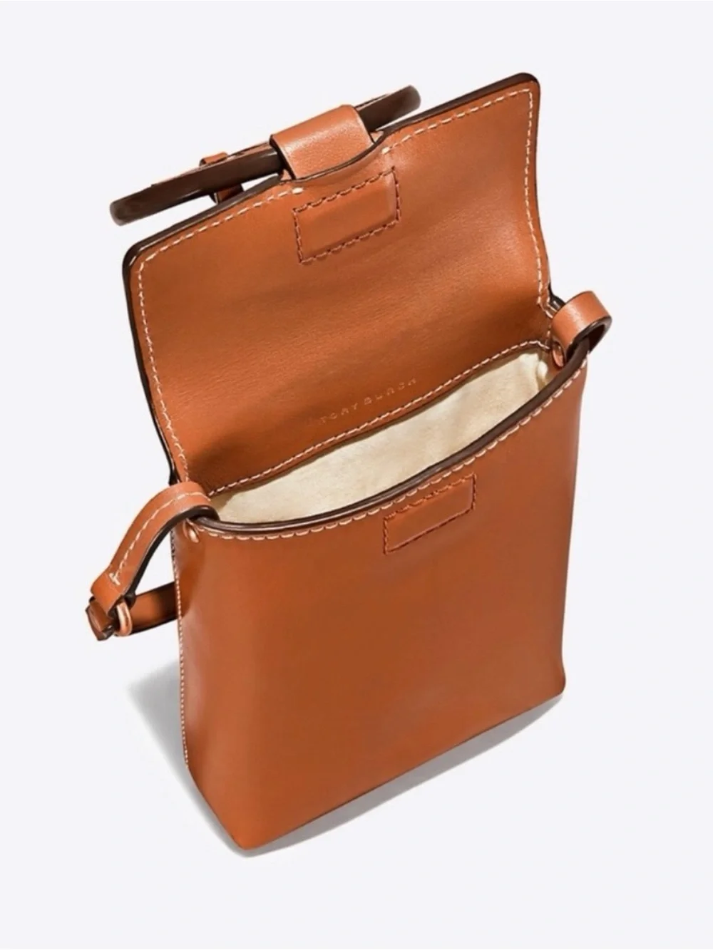 Tory Burch Leather Phone Crossbody in Cognac Brown